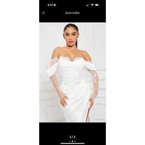 NWT Lace Sleeve Satin Off Shoulder Corset Fitted Stretch Wedding Maxi Dress XL